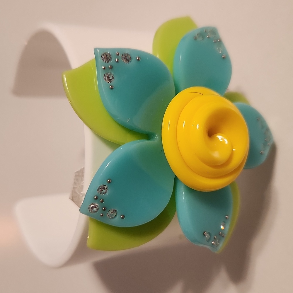 Flower Cuff Bracelet with Rhinestone Detail